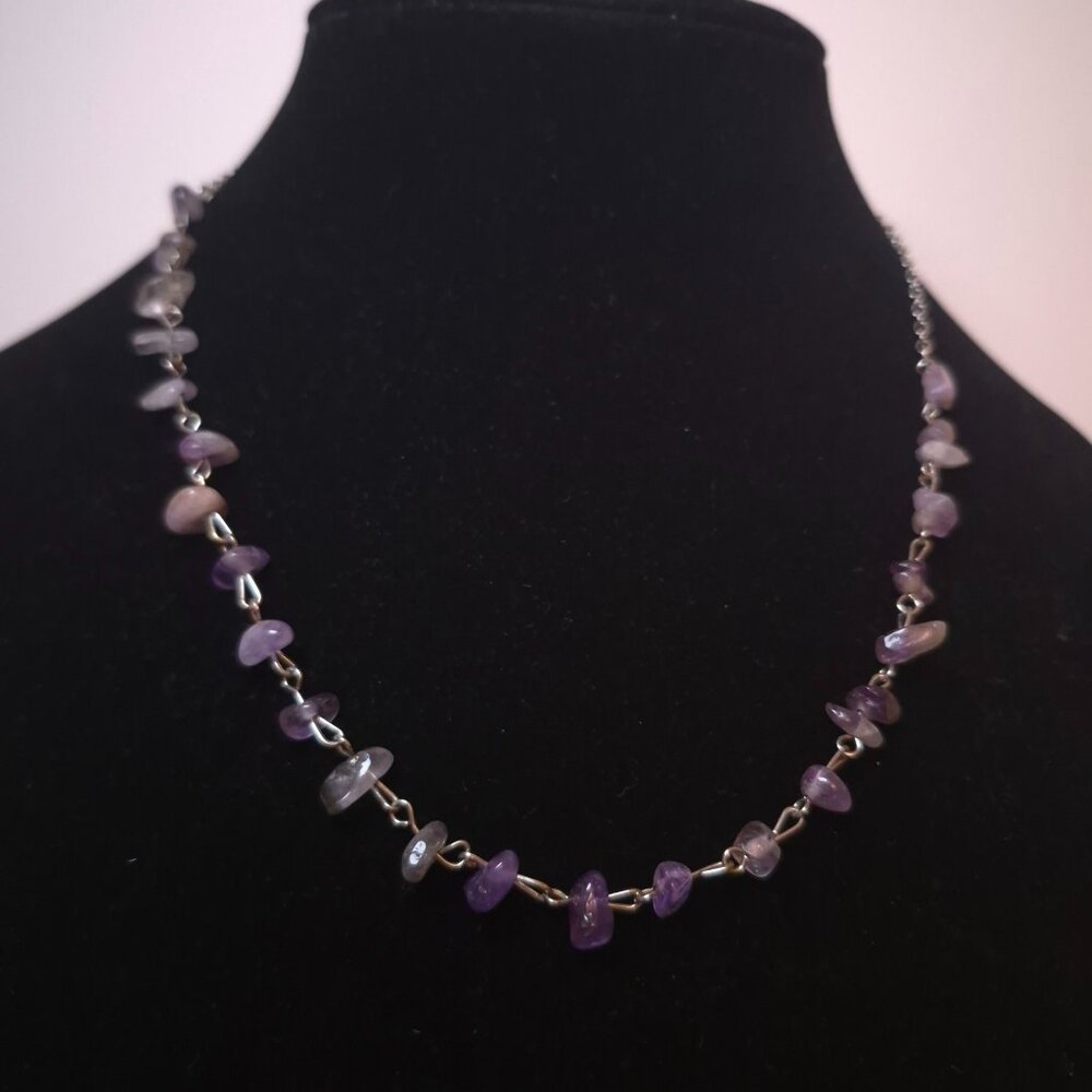 Amethyst Chip Silver Necklace